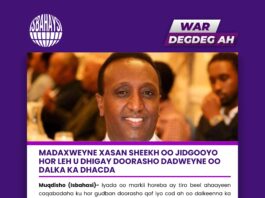 MADAXWEYNE XASAN SHEEKH OO JIDGOOYO HOR LEH U DHIGAY DOORASHO DADWEYNE OO DALKA KA DHACDA